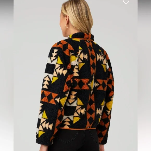 FREE PEOPLE-Rocky Ridge Fleece Aztec Jacket Night Sky SIZE EXTRA SMALL - Picture 7 of 9